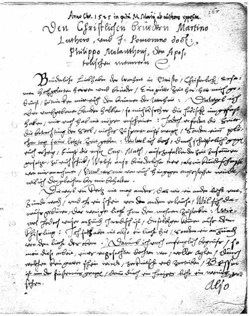 The Letter to Luther, Melanchthon and Bugenhagen (March 1525)
